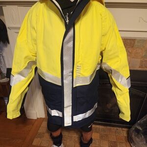 Mens FR HI VIS Nation Safety Apparel Work Rain Coat Size L Tall